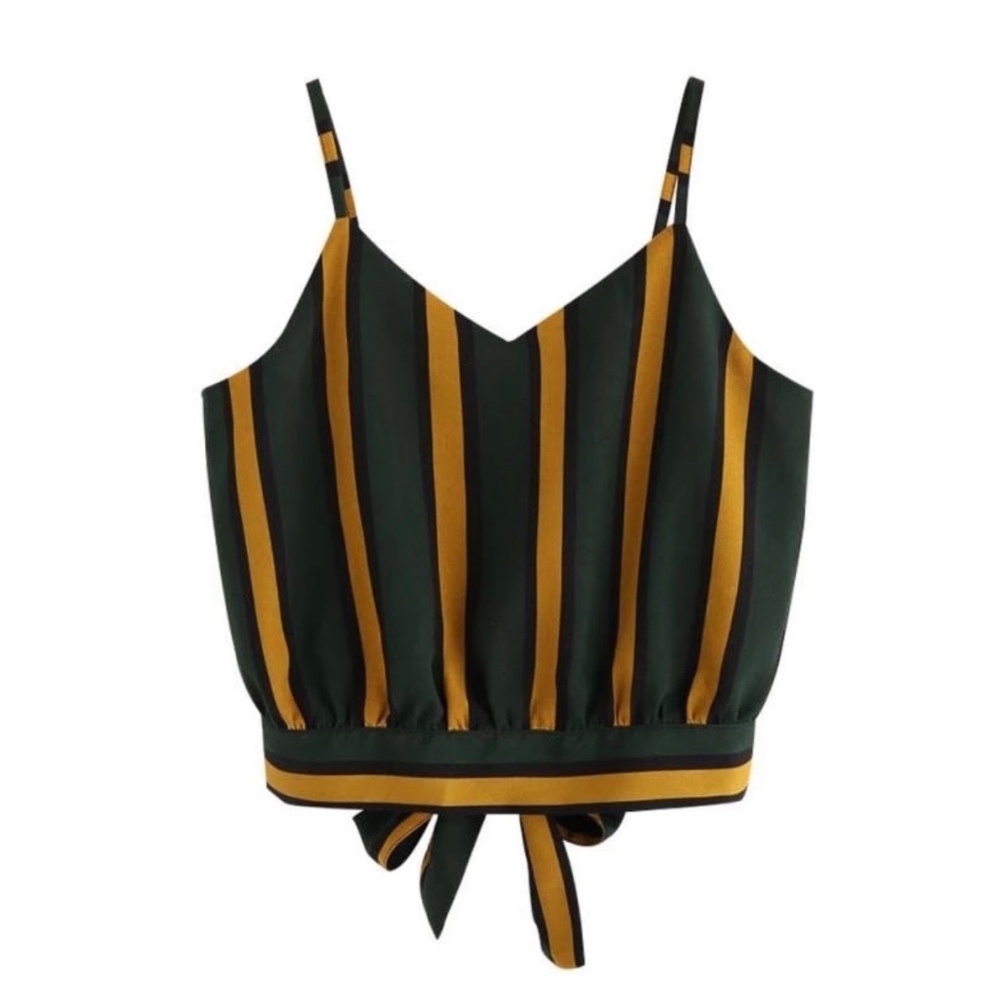 Striped V-Neck Cropped Tank with Tie Back S,M,L
